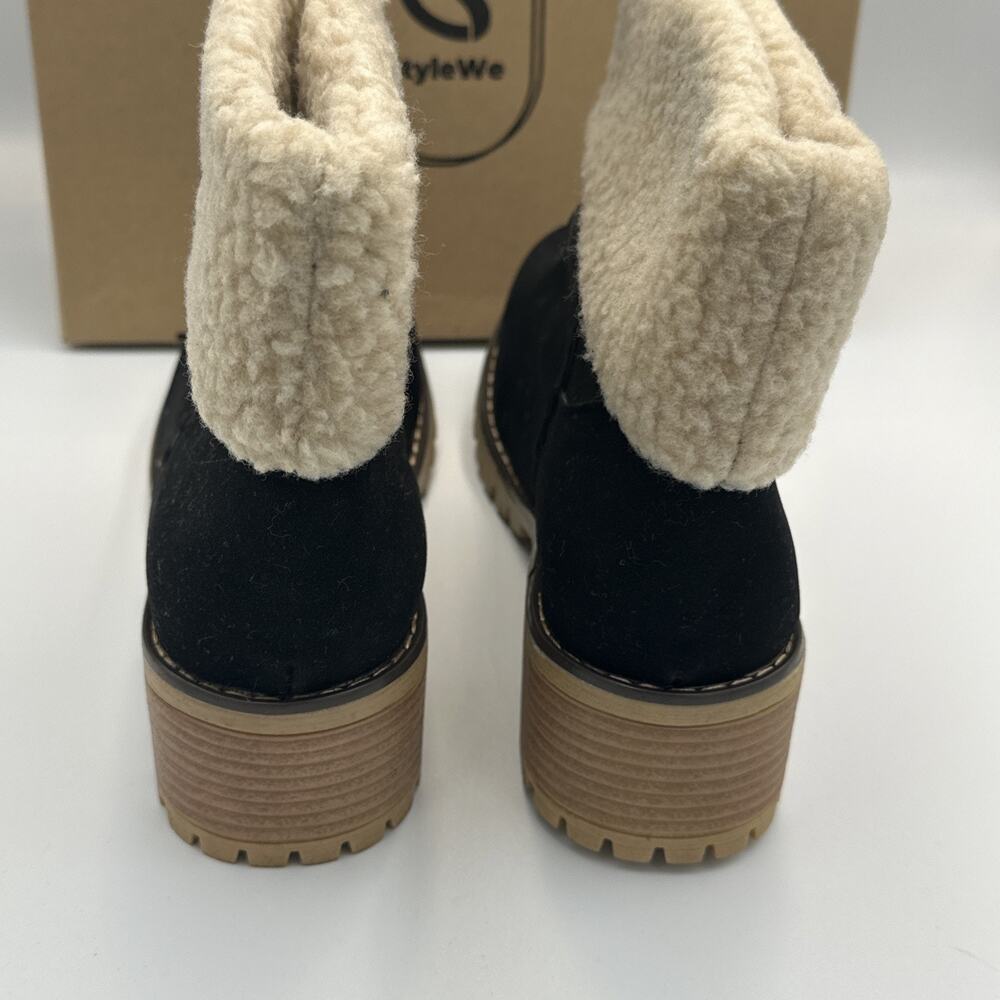 Chunky Ankle Boots Women's Size 10.5 ( Euro 43) Black Faux Suede Sherpa Upper - Picture 4 of 7
